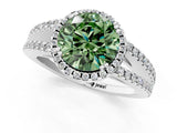 White gold Fancy Green Round Cut Diamond Halo Split Shank Engagement Ring_52