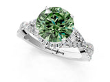 White gold Fancy Green Round Cut Diamond  Halo Twist Band Solitaire Prong Setting Ring_13