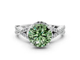 White gold Fancy Green Round Cut Diamond  Halo Twist Band Solitaire Prong Setting Ring_54