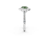 White gold Fancy Green Round  Cut Diamond Milgrain Floral Halo Engagement Ring with Pavé Band_17