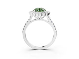 White gold Fancy Green Round  Cut Diamond Milgrain Floral Halo Engagement Ring with Pavé Band_18