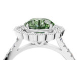 White gold Fancy Green Round  Cut Diamond Milgrain Floral Halo Engagement Ring with Pavé Band_19