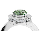 White gold Fancy Green Round Cut Diamond Milgrain Halo Engagement Ring with Round Pavé Band and Prong Setting_16
