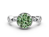 White gold Fancy Green Round  Cut Diamond Milgrain Marquise Band with Prong Setting_3