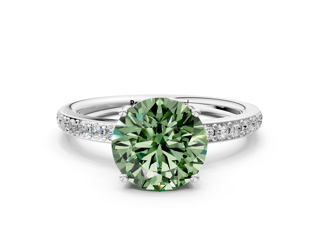 White gold Fancy Green Round  Cut Diamond Pavé Band Ring with Four-Prong Setting_24