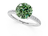 White gold Fancy Green Round  Cut Diamond Pavé Band Ring with Four-Prong Setting_25