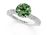 White gold Fancy Green Round Cut Diamond Pavé Band Solitaire Ring with Prong Setting_54