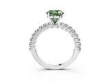 White gold Fancy Green Round Cut Diamond Pavé Band Solitaire Ring with Prong Setting_56