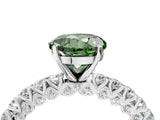 White gold Fancy Green Round Cut Diamond Pavé Band Solitaire Ring with Prong Setting_57