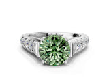 White gold Fancy Green Round  Cut Diamond Pavé Band Solitaire with Four-Prong Setting_15