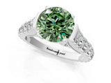 White gold Fancy Green Round  Cut Diamond Pavé Band Solitaire with Four-Prong Setting_16