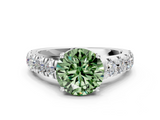 White gold Fancy Green Round  Cut Diamond Pavé Band Solitaire with Four-Prong Setting_3