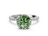 White gold Fancy Green Round  Cut Diamond Pavé Band Solitaire with Four-Prong Setting_3