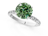 White gold Fancy Green Round  Cut Diamond Pavé Band Solitaire with Four-Prong Setting_4