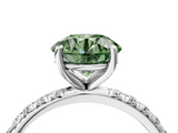 White gold Fancy Green Round  Cut Diamond Pavé Band Solitaire with Four-Prong Setting_7