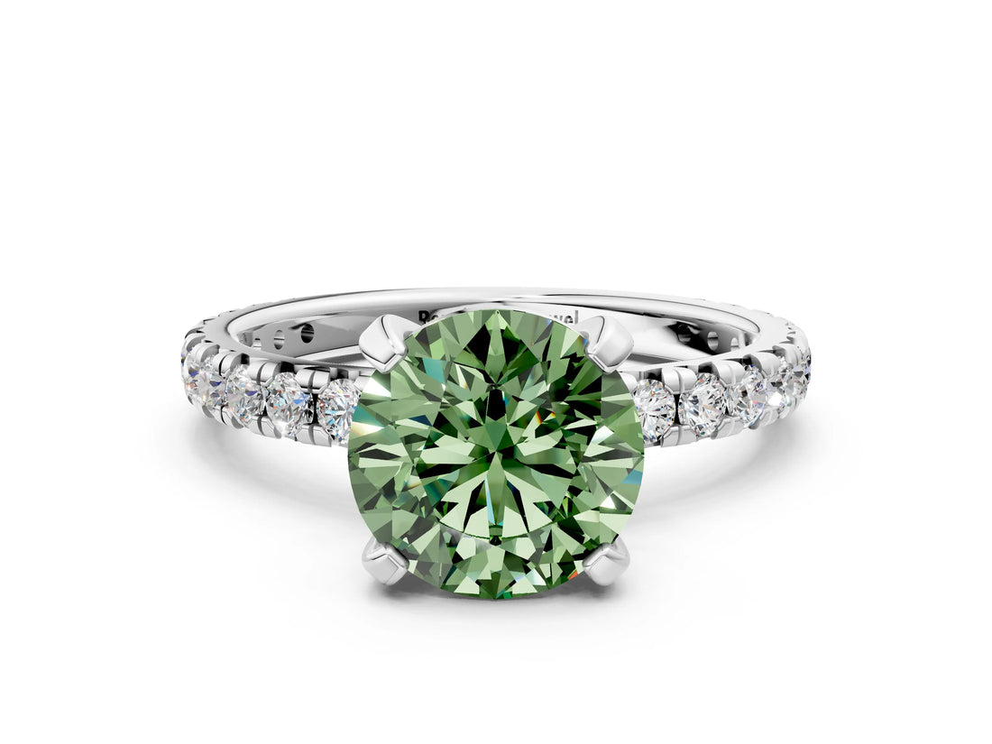 White gold Fancy Green Round  Cut Diamond Pavé Band with Four-Prong Setting_12