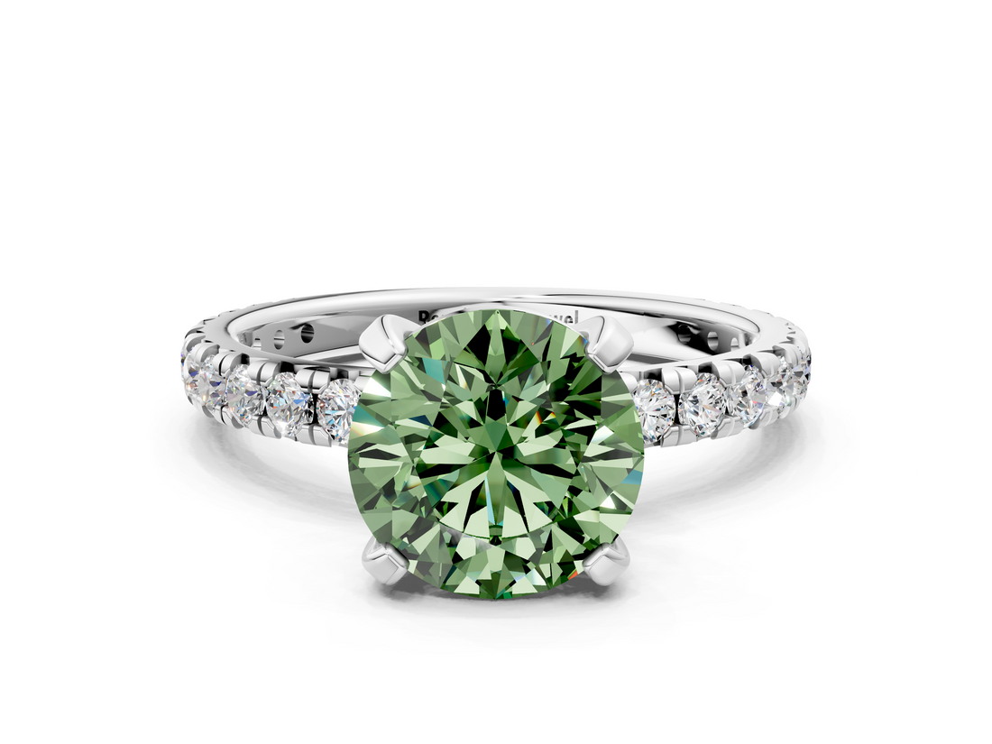 White gold Fancy Green Round  Cut Diamond Pavé Band with Four-Prong Setting_33
