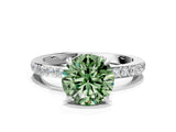 White gold Fancy Green Round Cut Diamond Pavé Engagement Ring with Round  Accents and Prong Setting_125