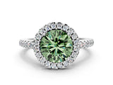 White gold Fancy Green Round Cut Diamond Pavé Halo Ring with Four-Prong Setting_60