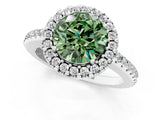 White gold Fancy Green Round Cut Diamond Pavé Halo Ring with Four-Prong Setting_61