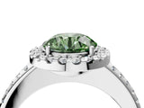 White gold Fancy Green Round Cut Diamond Pavé Halo Ring with Four-Prong Setting_64