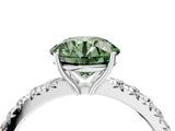 White gold Fancy Green Round Cut Diamond Pavé Solitaire Engagement Ring with Four-Prong Setting_83