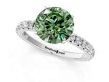 White gold Fancy Green Round Cut Diamond Pavé Solitaire Engagement Ring with Four-Prong Setting_84