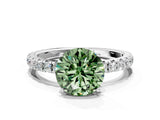 White gold Fancy Green Round Cut Diamond Pavé Solitaire Engagement Ring with Four-Prong Setting_90