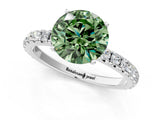 White gold Fancy Green Round Cut Diamond Pavé Solitaire Engagement Ring with Four-Prong Setting_91