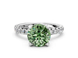 White gold Fancy Green Round Cut Diamond Pavé Solitaire Ring with Round Band and Prong Setting_12