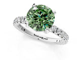 White gold Fancy Green Round Cut Diamond Pavé Solitaire Ring with Round Band and Prong Setting_13