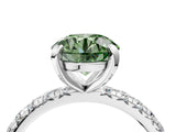 White gold Fancy Green Round Cut Diamond Pavé Solitaire Ring with Round Band and Prong Setting_16