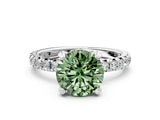 White gold Fancy Green Round Cut Diamond Pavé Solitaire Ring with Round Band and Prong Setting_36