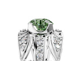 White gold Fancy Green Round Cut Diamond Pave Art Deco Split Shank Ring with Four-Prong Setting_5