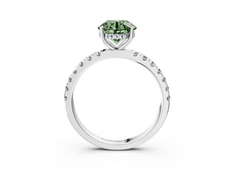 White gold Fancy Green Round  Cut Diamond Pave Band Solitaire Ring with Four-Prong Setting_27