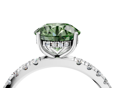 White gold Fancy Green Round  Cut Diamond Pave Band Solitaire Ring with Four-Prong Setting_28