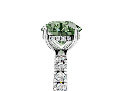 White gold Fancy Green Round  Cut Diamond Pave Band Solitaire Ring with Four-Prong Setting_29