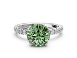 White gold Fancy Green Round Cut Diamond Pave Band Solitaire Ring with Round  and Prong Setting_118