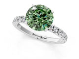 White gold Fancy Green Round Cut Diamond Pave Band Solitaire Ring with Round  and Prong Setting_119