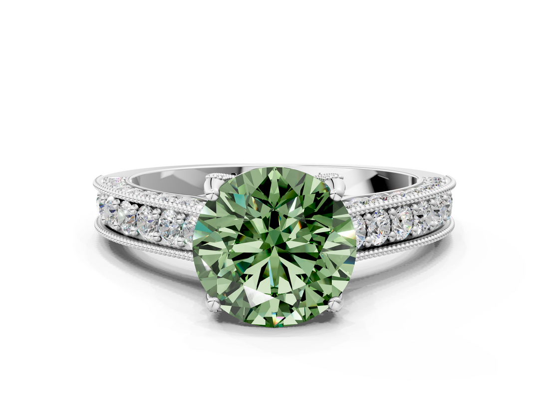 White gold Fancy Green Round  Cut Diamond Pave Band with Four-Prong Setting_37
