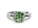 White gold Fancy Green Round  Cut Diamond Ring with Baguette Side Stones, Channel Set Band, and Four-Prong Setting_12
