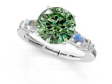 White gold Fancy Green Round  Cut Diamond Ring with Baguette Side Stones, Channel Set Band, and Four-Prong Setting_13