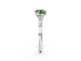 White gold Fancy Green Round  Cut Diamond Ring with Baguette Side Stones, Channel Set Band, and Four-Prong Setting_14