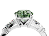 White gold Fancy Green Round  Cut Diamond Ring with Baguette Side Stones, Channel Set Band, and Four-Prong Setting_16