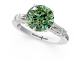 White gold Fancy Green Round  Cut Diamond Ring with Baguette Side Stones, Channel Set Band, and Four-Prong Setting_4