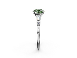 White gold Fancy Green Round  Cut Diamond Ring with Baguette Side Stones, Channel Set Band, and Four-Prong Setting_5