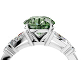 White gold Fancy Green Round  Cut Diamond Ring with Baguette Side Stones, Channel Set Band, and Four-Prong Setting_52