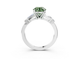 White gold Fancy Green Round  Cut Diamond Ring with Baguette Side Stones, Channel Set Band, and Four-Prong Setting_6