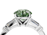 White gold Fancy Green Round  Cut Diamond Ring with Baguette Side Stones, Channel Set Band, and Four-Prong Setting_7