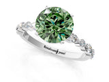 White gold Fancy Green Round Cut Diamond Ring with Marquise and Round  Side Stones and Four-Prong Setting_77